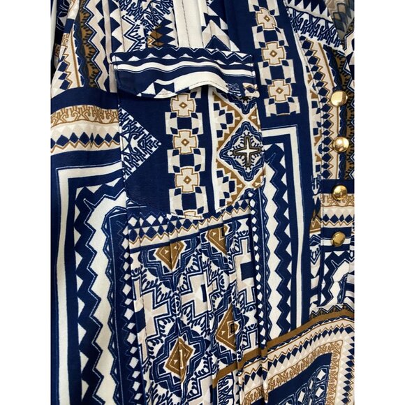 SOLD💙Cocomo Top Women Size Large Blue White Geometric Blouse Stretch 3/4 Sleeves - Picture 14 of 16